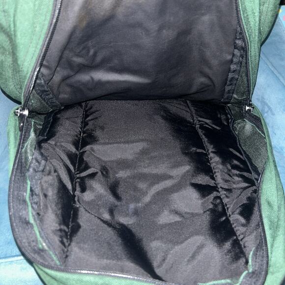 Vtg 90s JANSPORT USA -MADE Green LEATHER-BOTTOM HIKE BACKPACK Travel School Bag - Picture 5 of 7